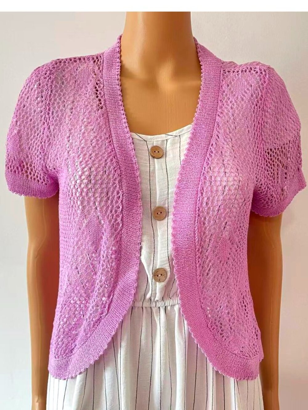 Women Summer Crochet Short Sleeve Crop Shoulder Shrug- One Size, Lavender Purple